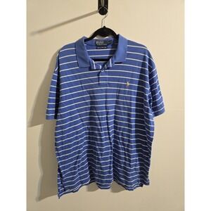 Polo‎ Ralph Lauren Polo Shirt Men's XXLarge Blue White Stripe Cotton Color Logo